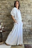 Basso Button Drape Cap Sleeve Shirt White
